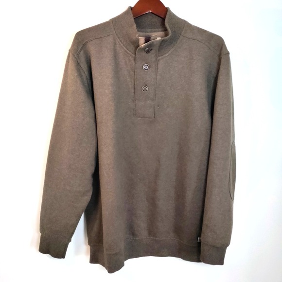 Wolverine Men Brown L Pullover 1/4‎ Button Fleece Lined Elbow Patch Grandpa Core - Picture 1 of 14